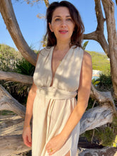 Load image into Gallery viewer, Off white boho beach maxi dress from natural hand loom fabric.