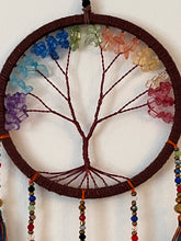 Load image into Gallery viewer, Tree of life dream catcher with crystals and tassels.