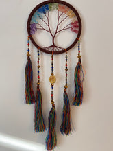Load image into Gallery viewer, Tree of life dream catcher with crystals and tassels.