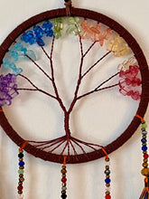 Load image into Gallery viewer, Tree of life dream catcher with crystals and tassels.