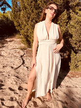 Load image into Gallery viewer, Off white boho beach maxi dress from natural hand loom fabric.