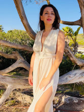 Load image into Gallery viewer, Off white boho beach maxi dress from natural hand loom fabric.