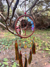 Load image into Gallery viewer, Tree of life dream catcher with crystals and tassels.