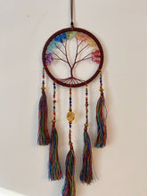 Load image into Gallery viewer, Tree of life dream catcher with crystals and tassels.