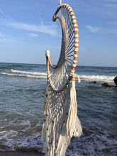 Load image into Gallery viewer, Moon dreamcatcher with feathers and bamboo.