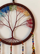 Load image into Gallery viewer, Tree of life dream catcher with crystals and tassels.