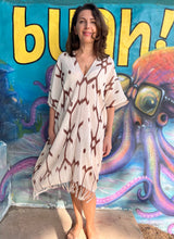 Load image into Gallery viewer, Bohemian tunic with pattern and fringe from raw cotton.