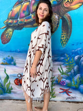 Load image into Gallery viewer, Bohemian tunic with pattern and fringe from raw cotton.