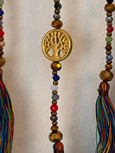 Load image into Gallery viewer, Tree of life dream catcher with crystals and tassels.