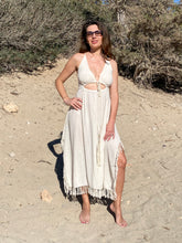 Load image into Gallery viewer, White boho long dress from raw organic cotton.