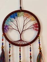 Load image into Gallery viewer, Tree of life dream catcher with crystals and tassels.