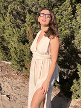 Load image into Gallery viewer, Off white boho beach maxi dress from natural hand loom fabric.
