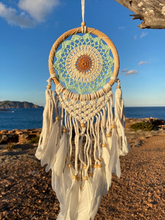 Load image into Gallery viewer, Boho dreamcatcher with feathers and rattan frame.