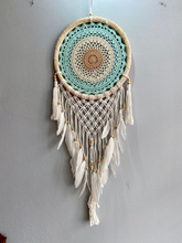 Load image into Gallery viewer, Boho dream catcher with feathers and rattan frame.