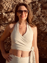 Load image into Gallery viewer, Sleeveless wrap top from raw organic cotton.
