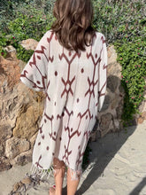 Load image into Gallery viewer, Bohemian tunic with pattern and fringe from raw cotton.
