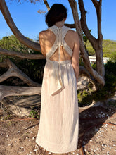 Load image into Gallery viewer, Off white boho beach maxi dress from natural hand loom fabric.
