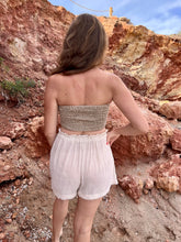 Load image into Gallery viewer, Beige Shirred Crop Tube Top - Handwoven Raw Organic Cotton Beach Top
