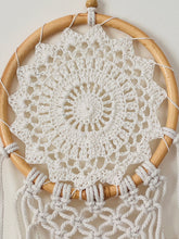 Load image into Gallery viewer, White dream catcher with feathers.
