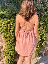 Load image into Gallery viewer, Pink beach boho short dress from sustainable fabric.
