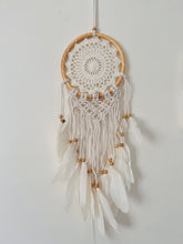 Load image into Gallery viewer, White dream catcher with feathers.
