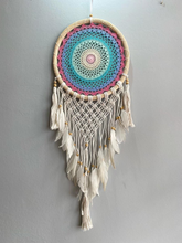 Load image into Gallery viewer, Big rainbow dreamcatcher with feathers.
