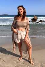 Load image into Gallery viewer, Beige Shirred Crop Tube Top - Handwoven Raw Organic Cotton Beach Top
