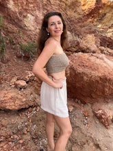 Load image into Gallery viewer, Beige Shirred Crop Tube Top - Handwoven Raw Organic Cotton Beach Top
