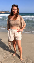 Load image into Gallery viewer, Beige Shirred Crop Tube Top - Handwoven Raw Organic Cotton Beach Top
