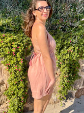 Load image into Gallery viewer, Pink beach boho short dress from sustainable fabric.
