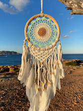 Load image into Gallery viewer, Medium size dreamcatcher with feathers and rattan.
