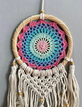 Load image into Gallery viewer, Medium size dreamcatcher with feathers and rattan.
