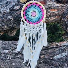 Load image into Gallery viewer, Medium size dreamcatcher with feathers and rattan.
