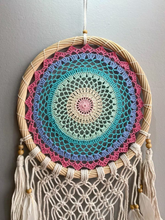 Load image into Gallery viewer, Big rainbow dreamcatcher with feathers.
