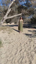 Load and play video in Gallery viewer, Olive green long boho dress made from Rami plant fiber.
