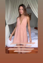 Load and play video in Gallery viewer, Pink beach boho short dress from sustainable fabric.
