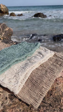 Load and play video in Gallery viewer, Turquoise shirred tube top from raw organic cotton.
