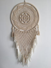 Load image into Gallery viewer, Wall hanging/ home decor/ macrame/ big dream catcher with feathers/ boho dreamcatcher.
