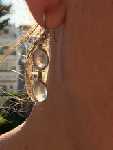 Load image into Gallery viewer, Silver earrings with double moonstone.
