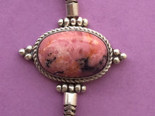 Load image into Gallery viewer, Unique silver bracelet with Rhodonite stone/heart chakra stone.
