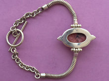 Load image into Gallery viewer, Unique silver bracelet with Rhodonite stone/heart chakra stone.
