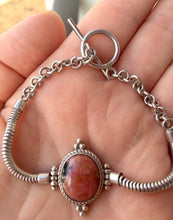 Load image into Gallery viewer, Silver bracelet with  Rhodonite stone/heart chakra stone.
