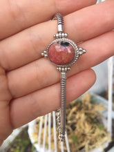 Load image into Gallery viewer, Silver bracelet with  Rhodonite stone/heart chakra stone.
