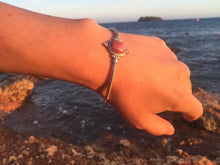 Load image into Gallery viewer, Silver bracelet with  Rhodonite stone/heart chakra stone.
