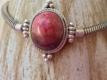 Load image into Gallery viewer, Silver snake chain  bracelet with Rhodonite stone/heart  chakra bracelet.
