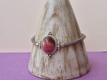 Load image into Gallery viewer, Silver snake chain  bracelet with Rhodonite stone/heart  chakra bracelet.
