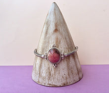 Load image into Gallery viewer, Silver snake chain  bracelet with Rhodonite stone/heart  chakra bracelet.
