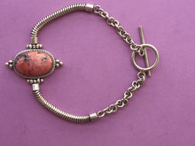 Load image into Gallery viewer, Unique silver bracelet with Rhodonite stone/heart chakra stone.
