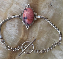 Load image into Gallery viewer, Unique silver bracelet with Rhodonite stone/heart chakra stone.
