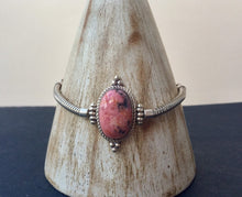 Load image into Gallery viewer, Unique silver bracelet with Rhodonite stone/heart chakra stone.
